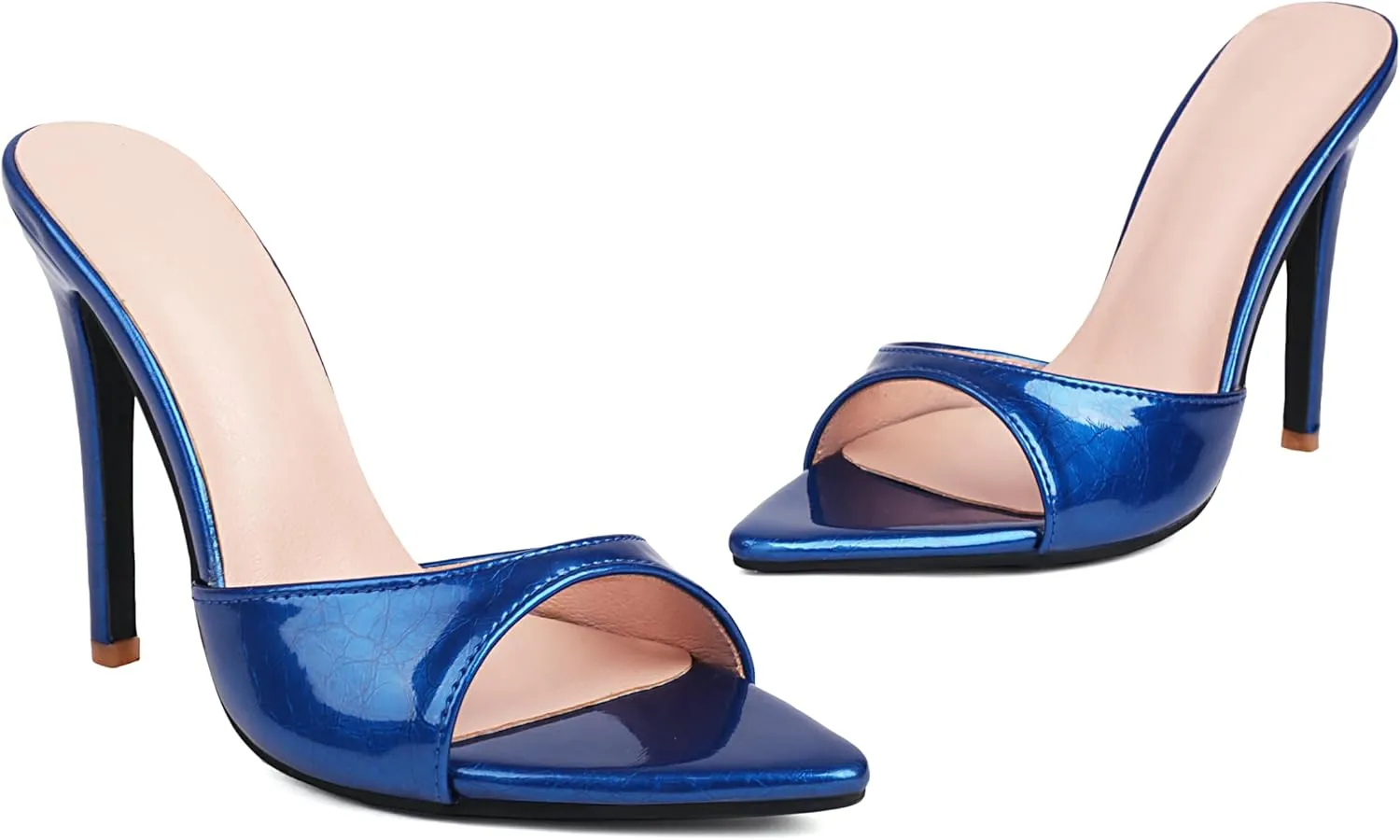 MRKEWUNEY Heeled Mules for Women Metallic Slip On Mules Backless Stiletto Heels