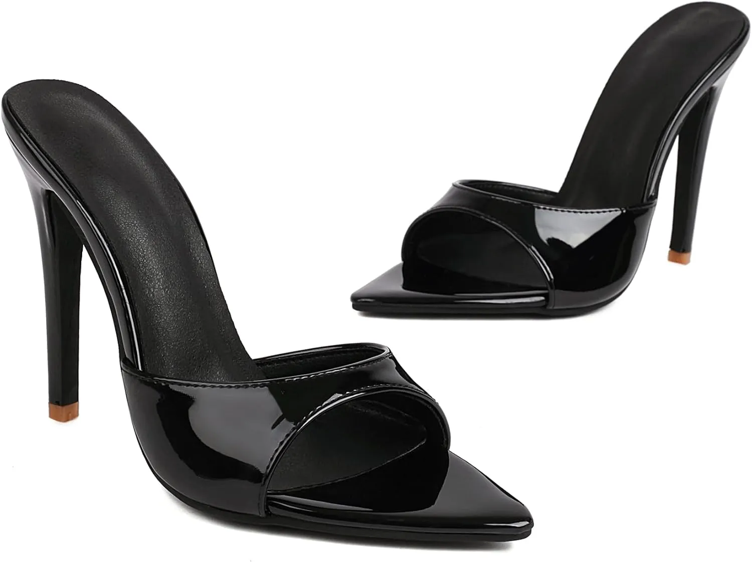 MRKEWUNEY Heeled Mules for Women Metallic Slip On Mules Backless Stiletto Heels