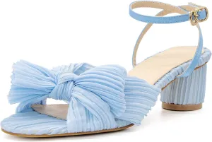 MUCCCUTE Women's Bow Knot Heeled Sandals Ankle Buckle Strap Chunky Heeled Open-toe Comfortable Wedding Party Fashion Heeled