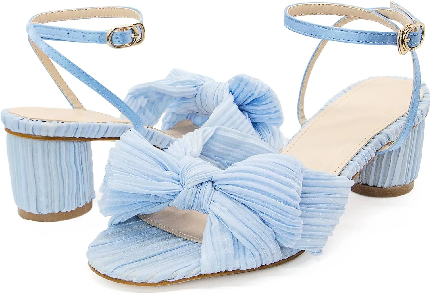 MUCCCUTE Women's Bow Knot Heeled Sandals Ankle Buckle Strap Chunky Heeled Open-toe Comfortable Wedding Party Fashion Heeled