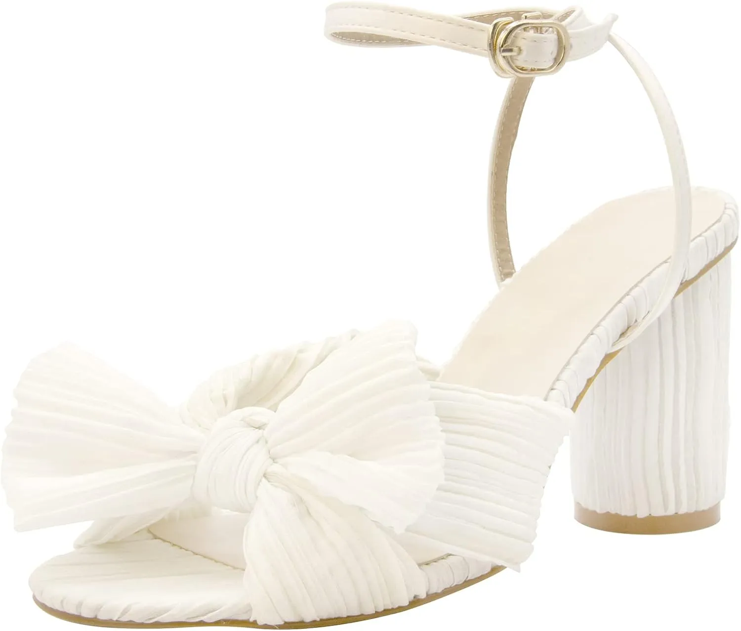 MUCCCUTE Women's Bow Knot Heeled Sandals Ankle Buckle Strap Chunky Heeled Open-toe Comfortable Wedding Party Fashion Heeled