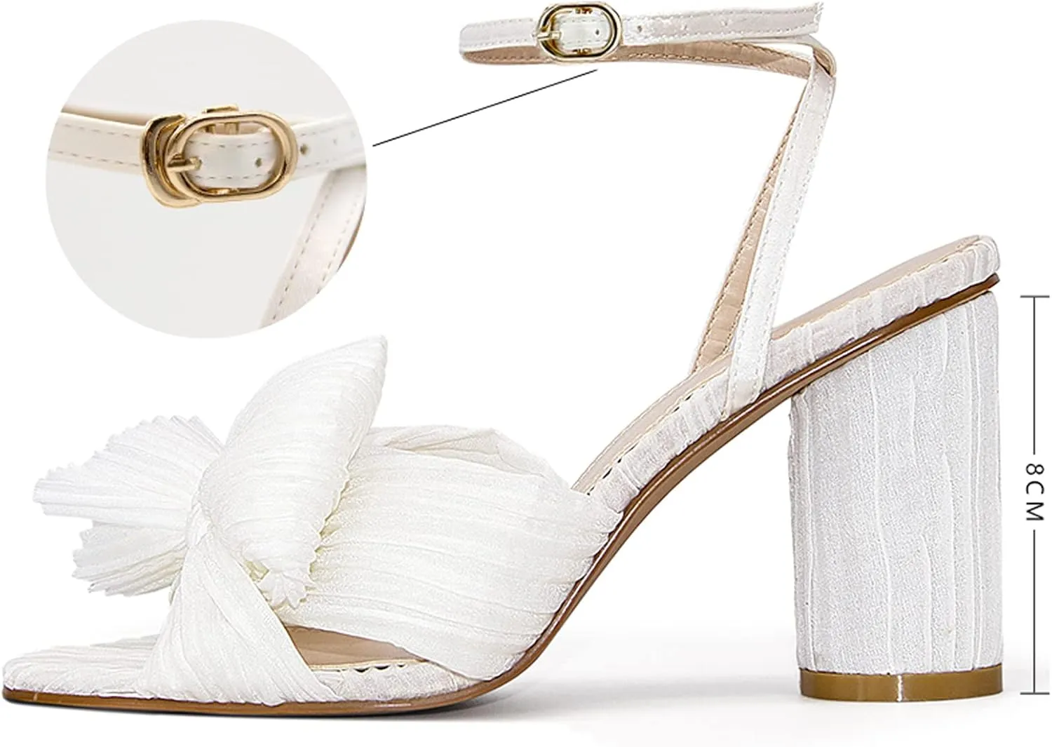 MUCCCUTE Women's Bow Knot Heeled Sandals Ankle Buckle Strap Chunky Heeled Open-toe Comfortable Wedding Party Fashion Heeled