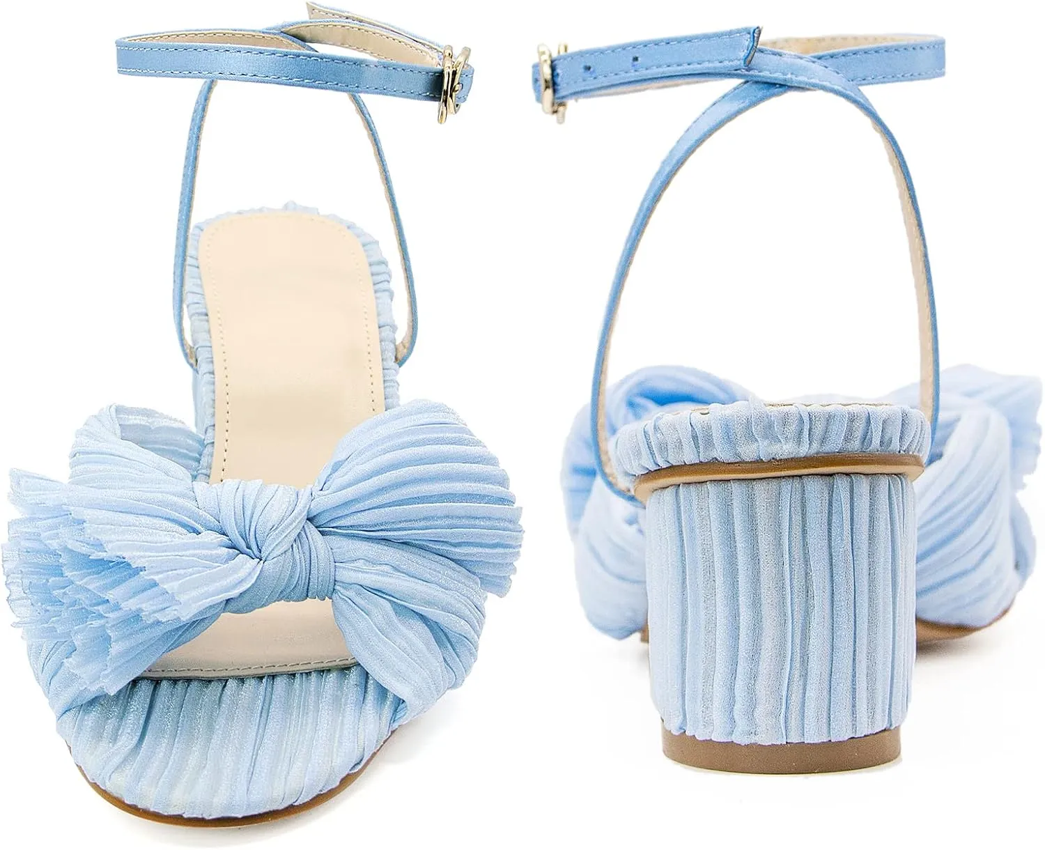 MUCCCUTE Women's Bow Knot Heeled Sandals Ankle Buckle Strap Chunky Heeled Open-toe Comfortable Wedding Party Fashion Heeled