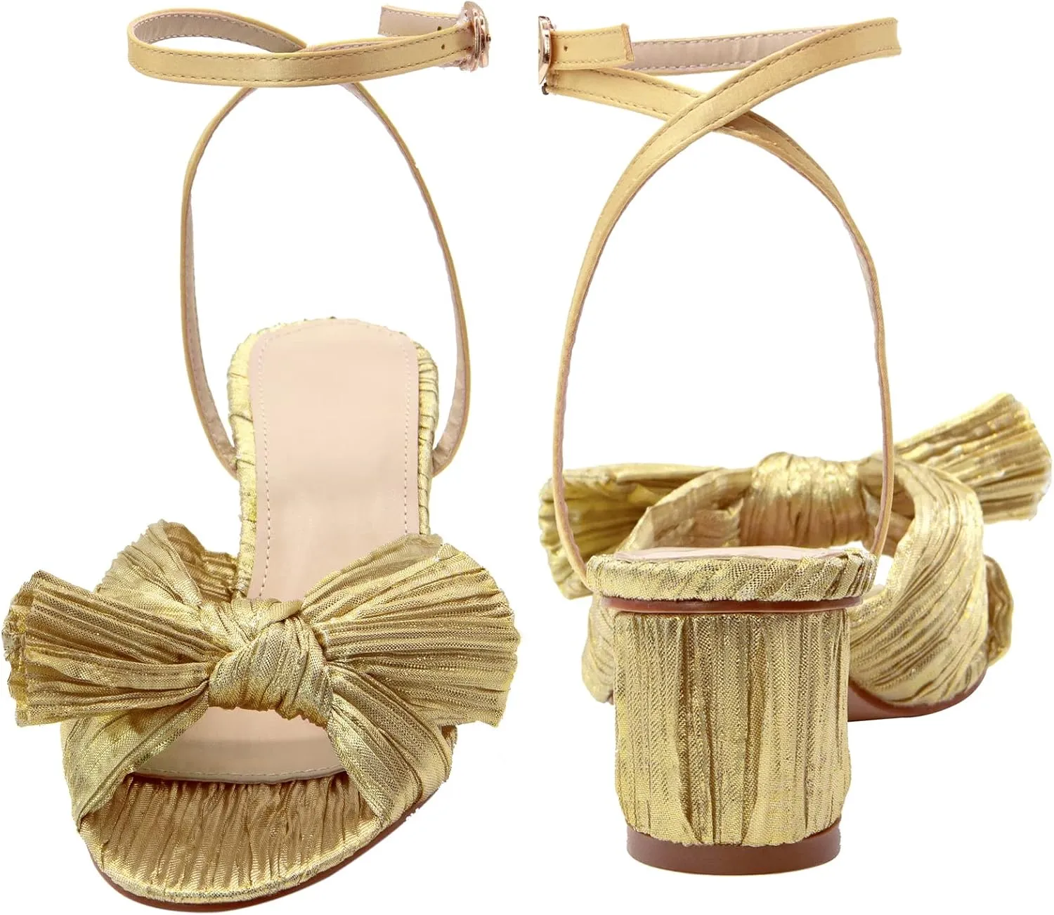 MUCCCUTE Women's Bow Knot Heeled Sandals Ankle Buckle Strap Chunky Heeled Open-toe Comfortable Wedding Party Fashion Heeled