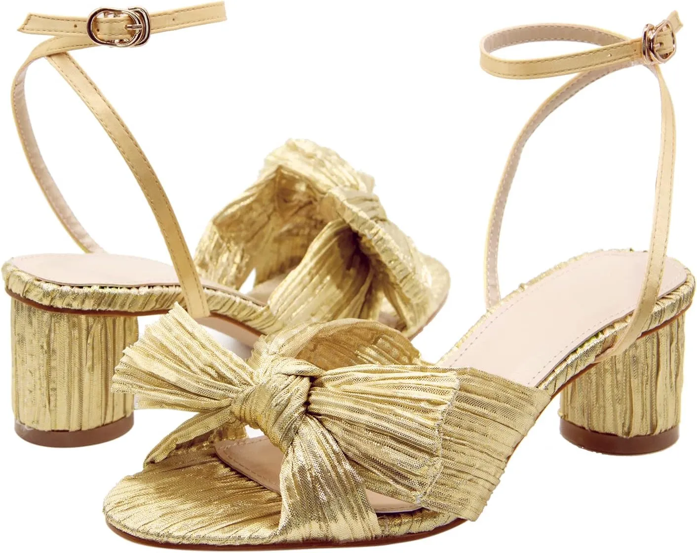 MUCCCUTE Women's Bow Knot Heeled Sandals Ankle Buckle Strap Chunky Heeled Open-toe Comfortable Wedding Party Fashion Heeled