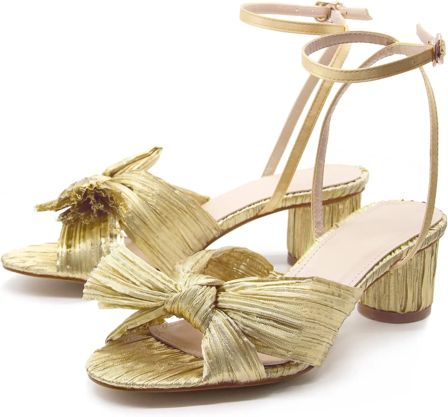 MUCCCUTE Women's Bow Knot Heeled Sandals Ankle Buckle Strap Chunky Heeled Open-toe Comfortable Wedding Party Fashion Heeled