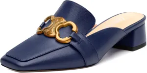Mules Shoes for Women, Women's Chunky Mules Square Toe Slip on Comfortable Dress Casual Low Heel Metal Buckle Backless Slides Loafer Shoes 1.4 Inch