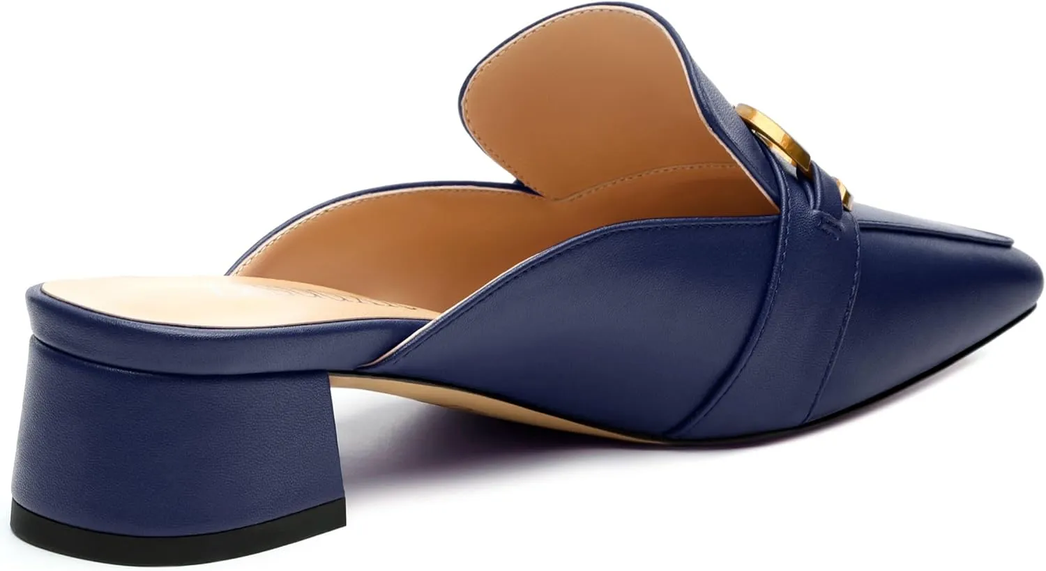 Mules Shoes for Women, Women's Chunky Mules Square Toe Slip on Comfortable Dress Casual Low Heel Metal Buckle Backless Slides Loafer Shoes 1.4 Inch