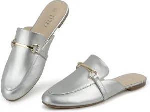 MUSSHOE Mules for Woman Buckle Flats Comfortable Slip on Women Mules Flats Shoes Backless Loafers
