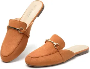 MUSSHOE Mules for Woman Buckle Flats Comfortable Slip on Women Mules Flats Shoes Backless Loafers