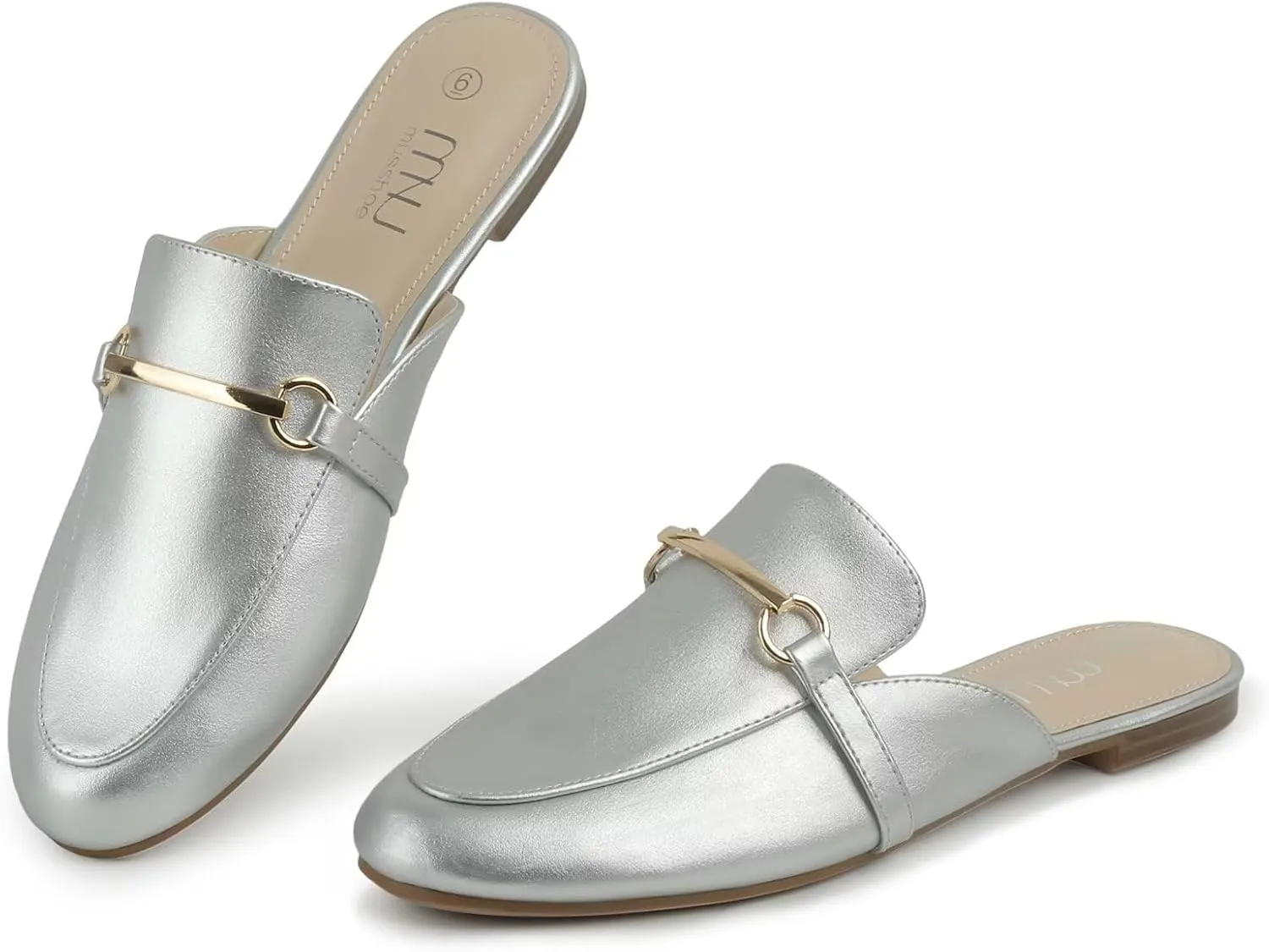 MUSSHOE Mules for Woman Buckle Flats Comfortable Slip on Women Mules Flats Shoes Backless Loafers