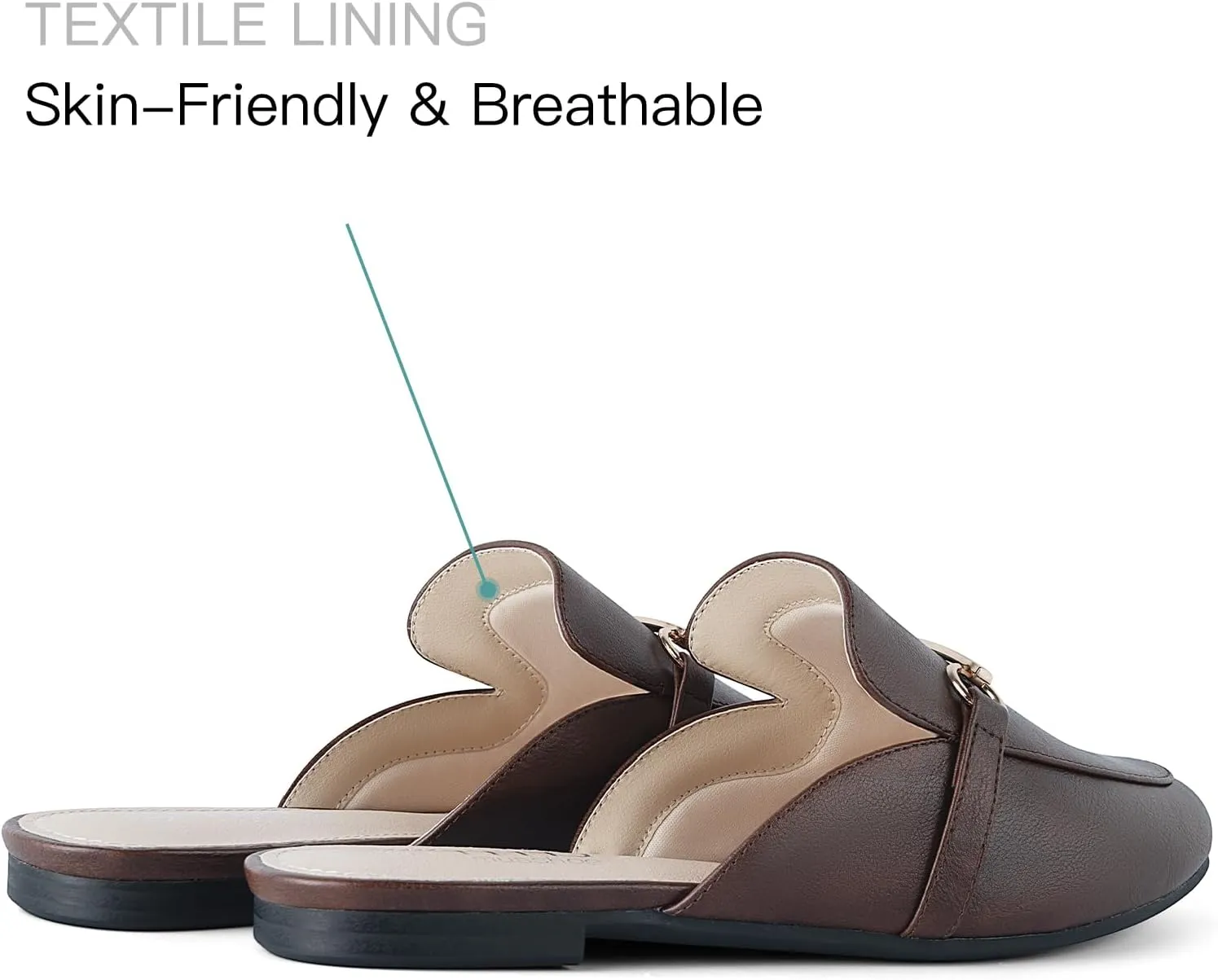 MUSSHOE Mules for Woman Buckle Flats Comfortable Slip on Women Mules Flats Shoes Backless Loafers