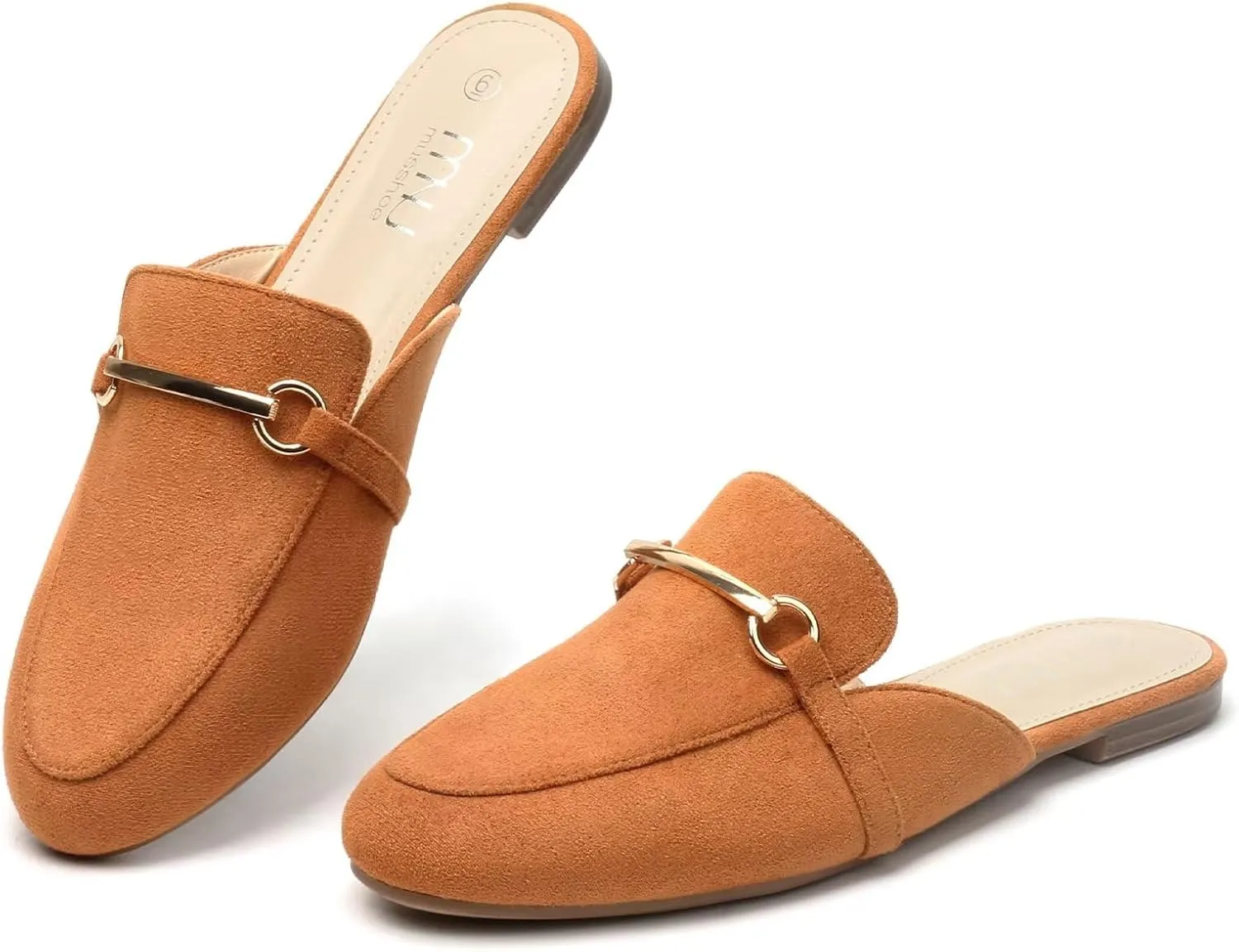 MUSSHOE Mules for Woman Buckle Flats Comfortable Slip on Women Mules Flats Shoes Backless Loafers