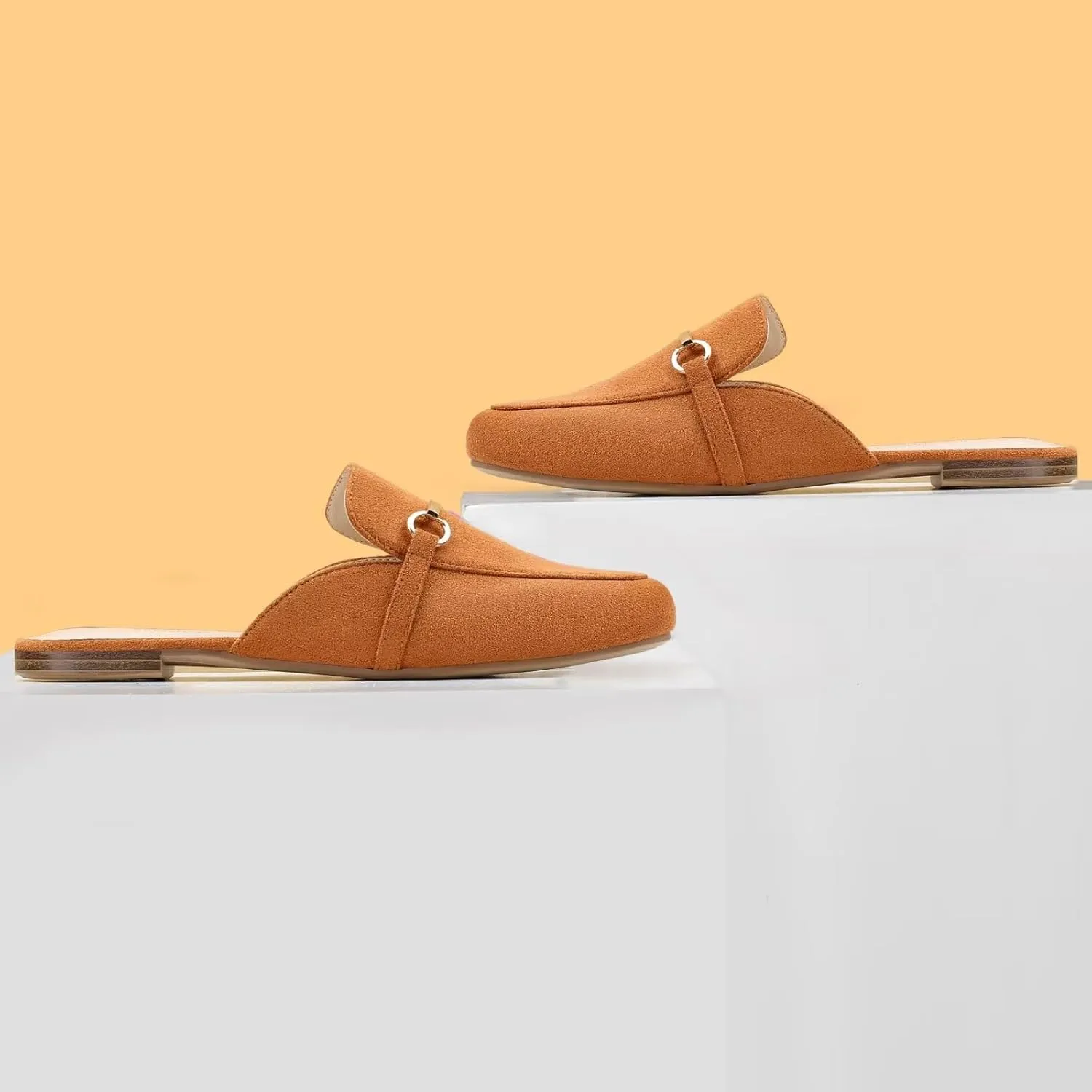 MUSSHOE Mules for Woman Buckle Flats Comfortable Slip on Women Mules Flats Shoes Backless Loafers