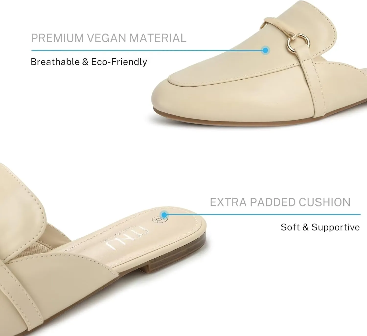MUSSHOE Mules for Woman Buckle Flats Comfortable Slip on Women Mules Flats Shoes Backless Loafers