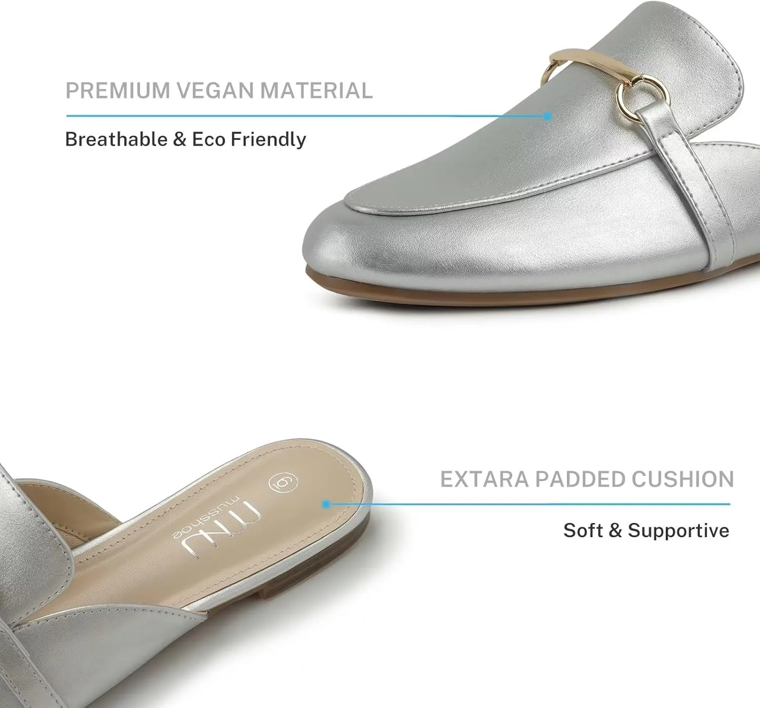 MUSSHOE Mules for Woman Buckle Flats Comfortable Slip on Women Mules Flats Shoes Backless Loafers