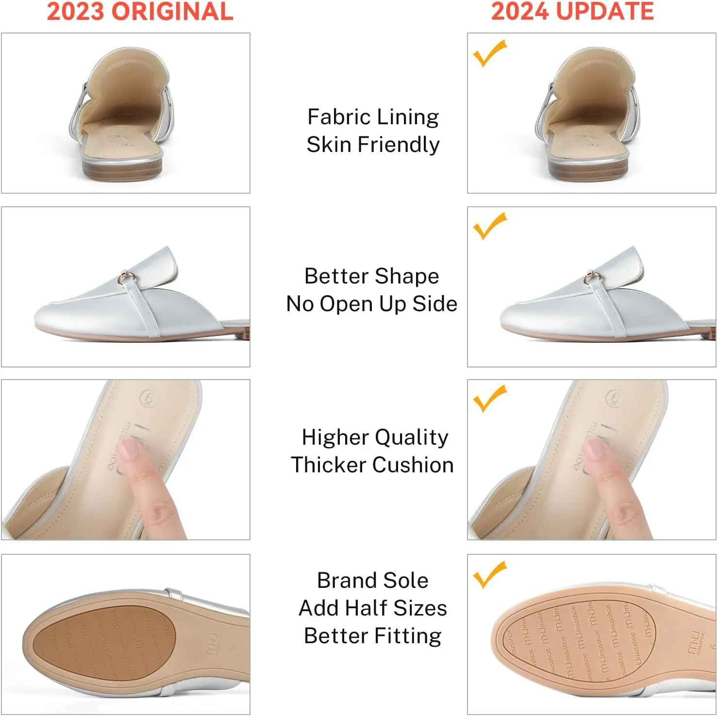 MUSSHOE Mules for Woman Buckle Flats Comfortable Slip on Women Mules Flats Shoes Backless Loafers