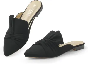 MUSSHOE Women Mules Slip On Comfortable Pointed Toe Mules for Women Flats with Knot