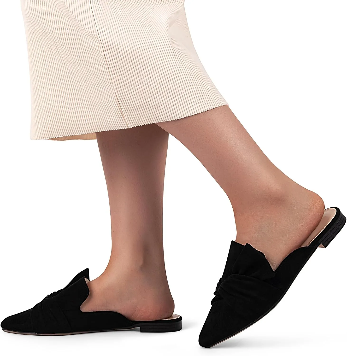 MUSSHOE Women Mules Slip On Comfortable Pointed Toe Mules for Women Flats with Knot