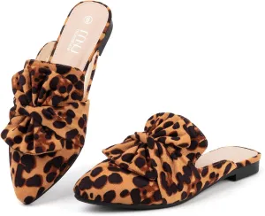 MUSSHOE Womens Mules Comfortable Pointed Toe Mules for Women Flats Backless Loafers with Bow Slip On
