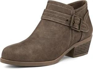 mysoft Women's Ankle Boots Low Chunky Stacked Heel Comfortable Round Toe booties with Side Zipper Shoes