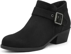 mysoft Women's Ankle Boots Low Chunky Stacked Heel Comfortable Round Toe booties with Side Zipper Shoes