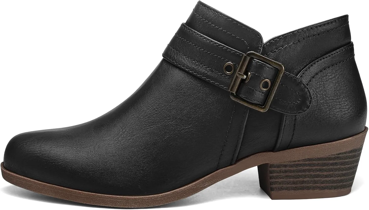 mysoft Women's Ankle Boots Low Chunky Stacked Heel Comfortable Round Toe booties with Side Zipper Shoes