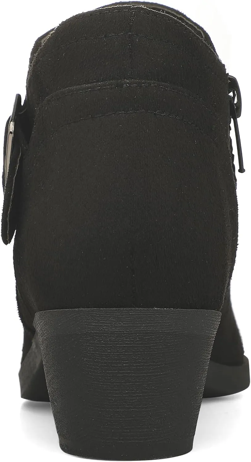 mysoft Women's Ankle Boots Low Chunky Stacked Heel Comfortable Round Toe booties with Side Zipper Shoes