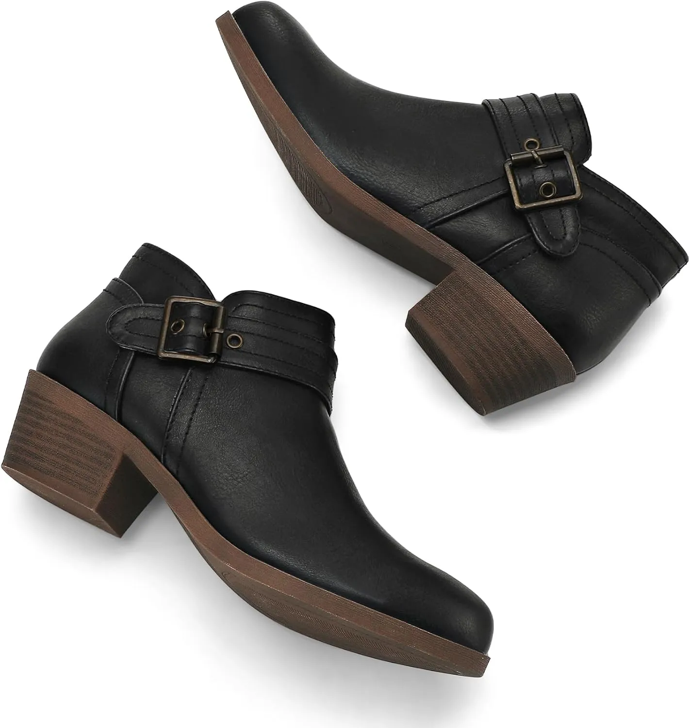 mysoft Women's Ankle Boots Low Chunky Stacked Heel Comfortable Round Toe booties with Side Zipper Shoes