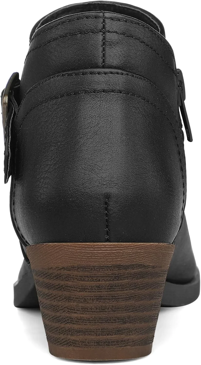 mysoft Women's Ankle Boots Low Chunky Stacked Heel Comfortable Round Toe booties with Side Zipper Shoes