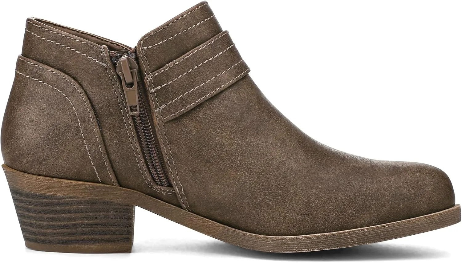 mysoft Women's Ankle Boots Low Chunky Stacked Heel Comfortable Round Toe booties with Side Zipper Shoes