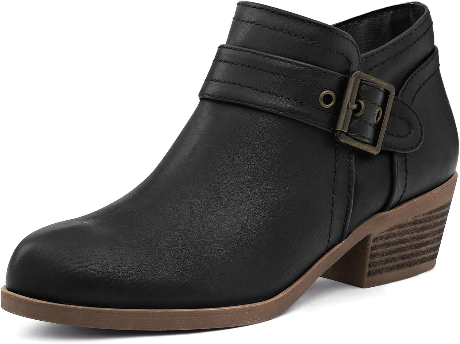 mysoft Women's Ankle Boots Low Chunky Stacked Heel Comfortable Round Toe booties with Side Zipper Shoes
