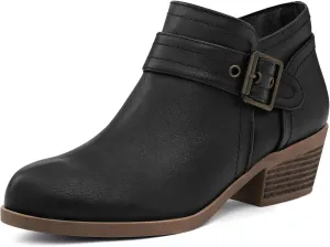 mysoft Women's Ankle Boots Low Chunky Stacked Heel Comfortable Round Toe booties with Side Zipper Shoes