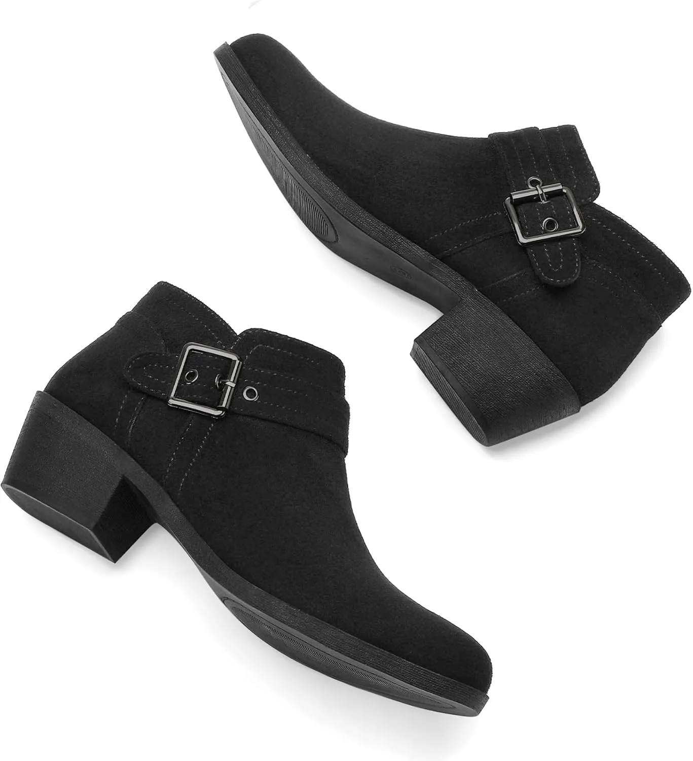 mysoft Women's Ankle Boots Low Chunky Stacked Heel Comfortable Round Toe booties with Side Zipper Shoes