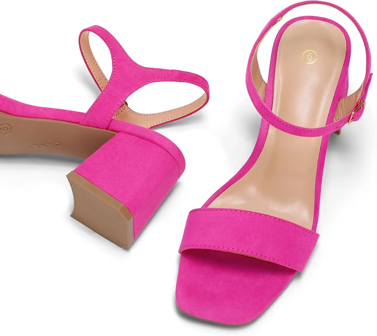 mysoft Women's Chunky Block Low Heels Open Toe Ankle Strap Heeled Sandals Comfortable Square Toe Wedding Party Dress Pump Shoes