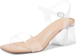mysoft Women's Chunky Block Low Heels Open Toe Ankle Strap Heeled Sandals Comfortable Square Toe Wedding Party Dress Pump Shoes
