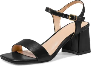 mysoft Women's Chunky Block Low Heels Open Toe Ankle Strap Heeled Sandals Comfortable Square Toe Wedding Party Dress Pump Shoes