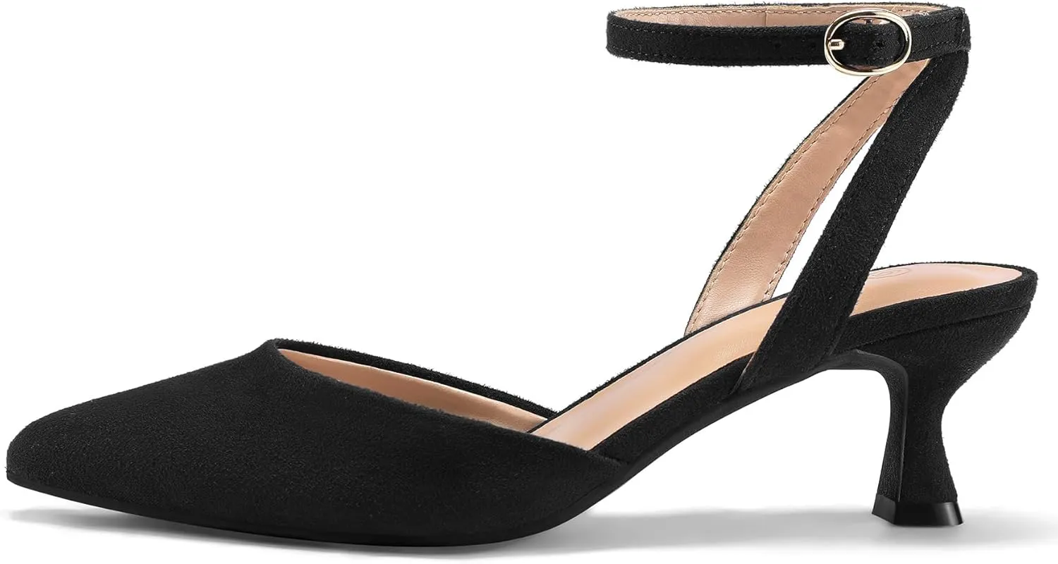 mysoft Women's Pumps Shoes Ankle Strap 2 Inch Kitten Heels Sexy Pointed Toe Wedding Party Dress Sandals