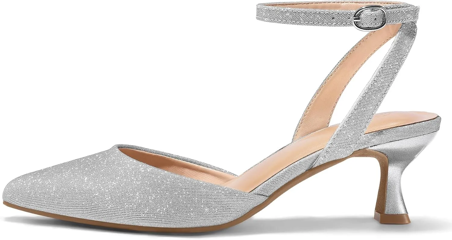 mysoft Women's Pumps Shoes Ankle Strap 2 Inch Kitten Heels Sexy Pointed Toe Wedding Party Dress Sandals