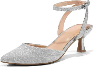 mysoft Women's Pumps Shoes Ankle Strap 2 Inch Kitten Heels Sexy Pointed Toe Wedding Party Dress Sandals