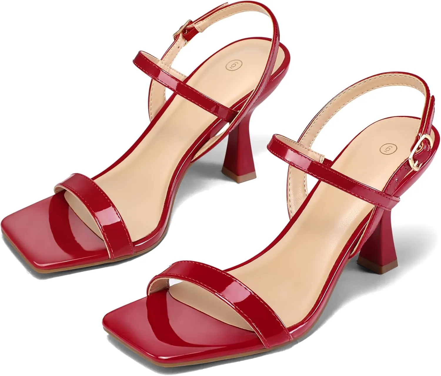 mysoft Women's Strappy Stiletto Heels Open Square Toe Ankle Strap Dress Shoes 3 Inch Kitten Heeled Sandals