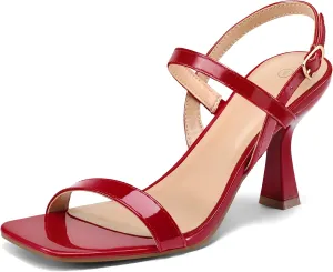 mysoft Women's Strappy Stiletto Heels Open Square Toe Ankle Strap Dress Shoes 3 Inch Kitten Heeled Sandals