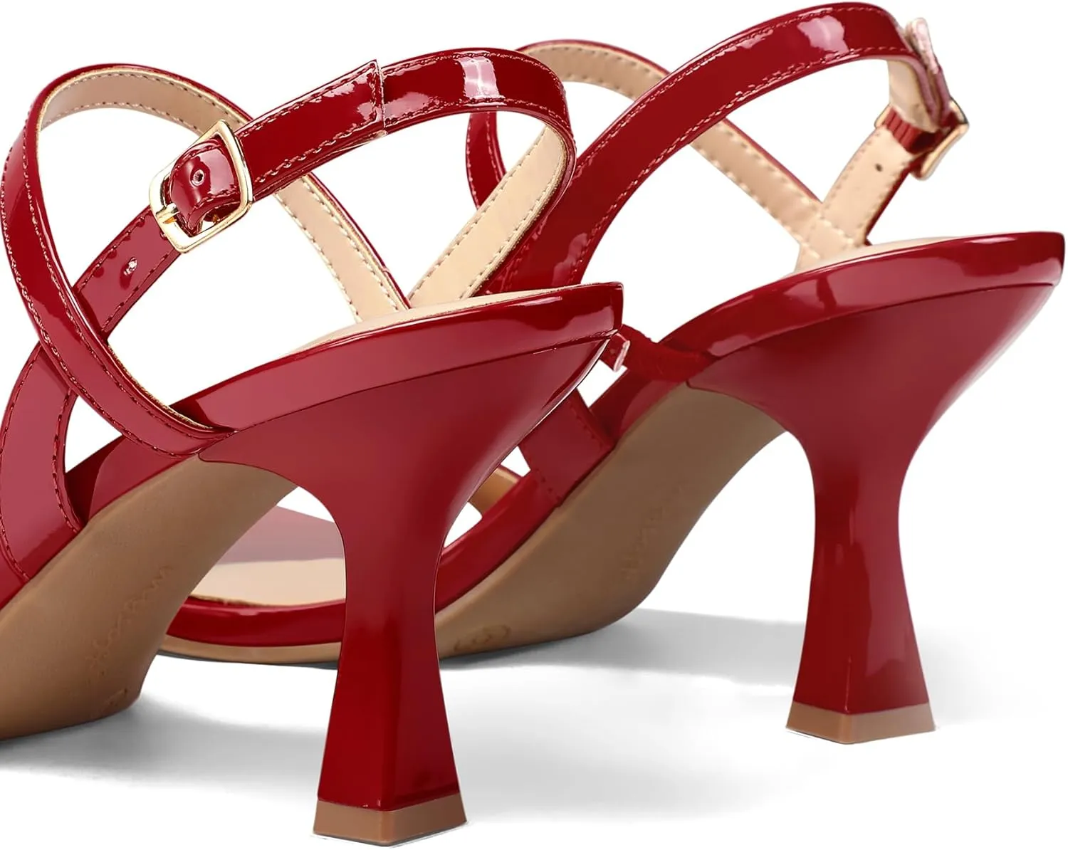 mysoft Women's Strappy Stiletto Heels Open Square Toe Ankle Strap Dress Shoes 3 Inch Kitten Heeled Sandals