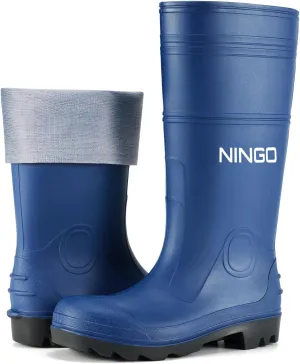 NINGO Men's Steel Toe Rain Boots, Waterproof Rubber Boots, Seamless PVC Rainboots, Puncture and Slip Resistant, Outdoor Fishing Gardening Boots for Men, for Agriculture and Industrial Working