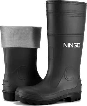 NINGO Men's Steel Toe Rain Boots, Waterproof Rubber Boots, Seamless PVC Rainboots, Puncture and Slip Resistant, Outdoor Fishing Gardening Boots for Men, for Agriculture and Industrial Working