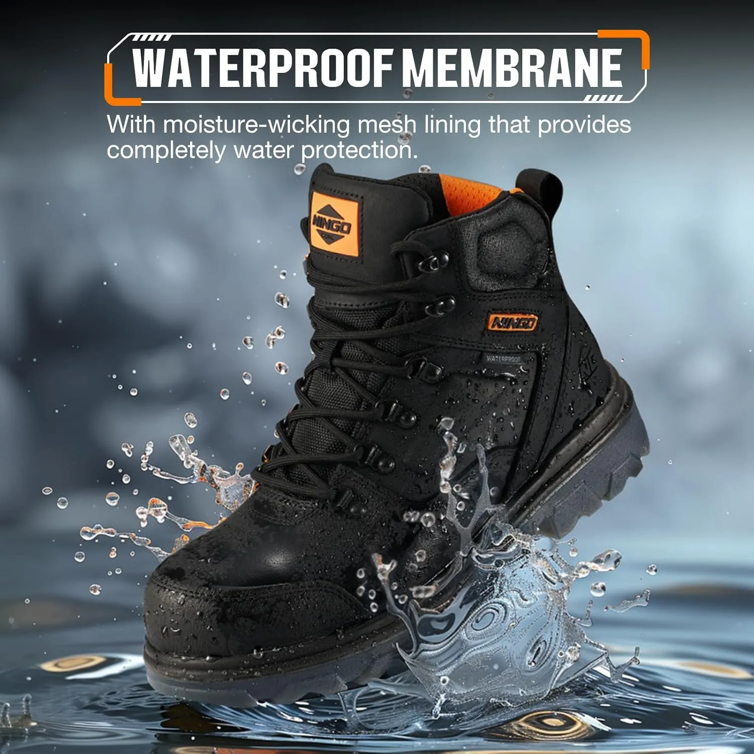 NINGO Mens Steel Toe Work Boots, Waterproof Heavy-Duty Safety Boots with Puncture Protection Oil & Slip Resistant, Steel Toe Work Shoes with Breathable Lining EH Protection for Construction Industrial