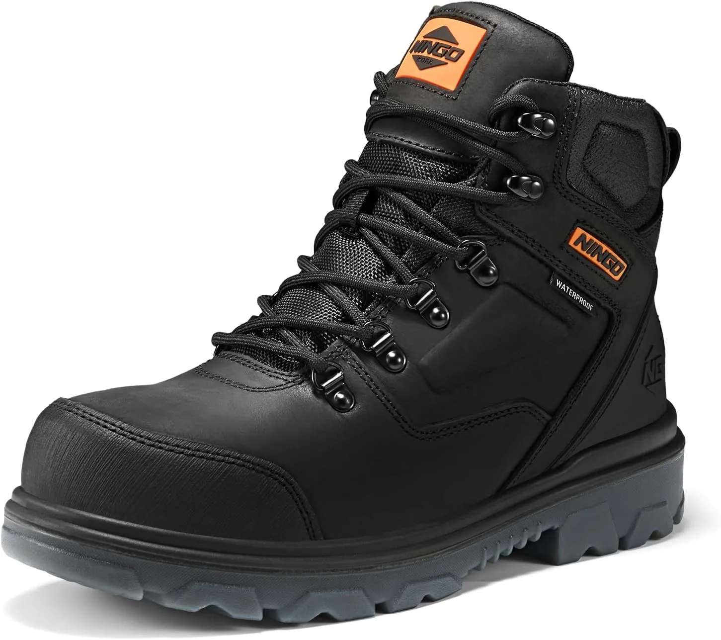 NINGO Mens Steel Toe Work Boots, Waterproof Heavy-Duty Safety Boots with Puncture Protection Oil & Slip Resistant, Steel Toe Work Shoes with Breathable Lining EH Protection for Construction Industrial