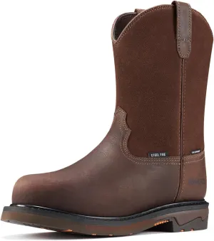 NINGO Men's Steel Toe Work Boots, Waterproof Wellington Boots with Full Grain Leather, Goodyear Welt Pull-On Design, Non Slip Work Shoes, EH Protection for Industrial, Agriculture