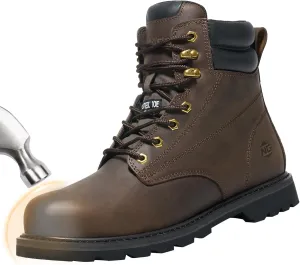 NINGO Steel Toe Work Boots for Men, Waterproof Comfortable Leather Industrial & Construction Boots, Oil & Slip Resistance Safety Shoes with EH Protection, for Outdoor Factories Warehouses Farms