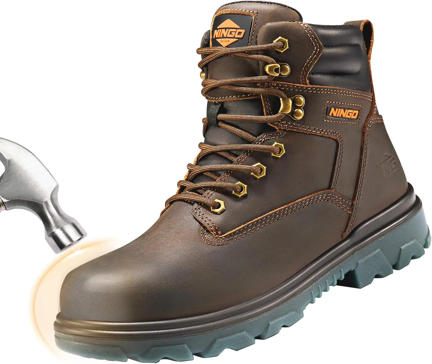 NINGO Steel Toe Work Boots for Men, Waterproof Work Boot with Puncture Proof, Oil & Slip Resistant, Comfortable Mens Construction Boots with EH Protection, Leather Shoes for Industrial
